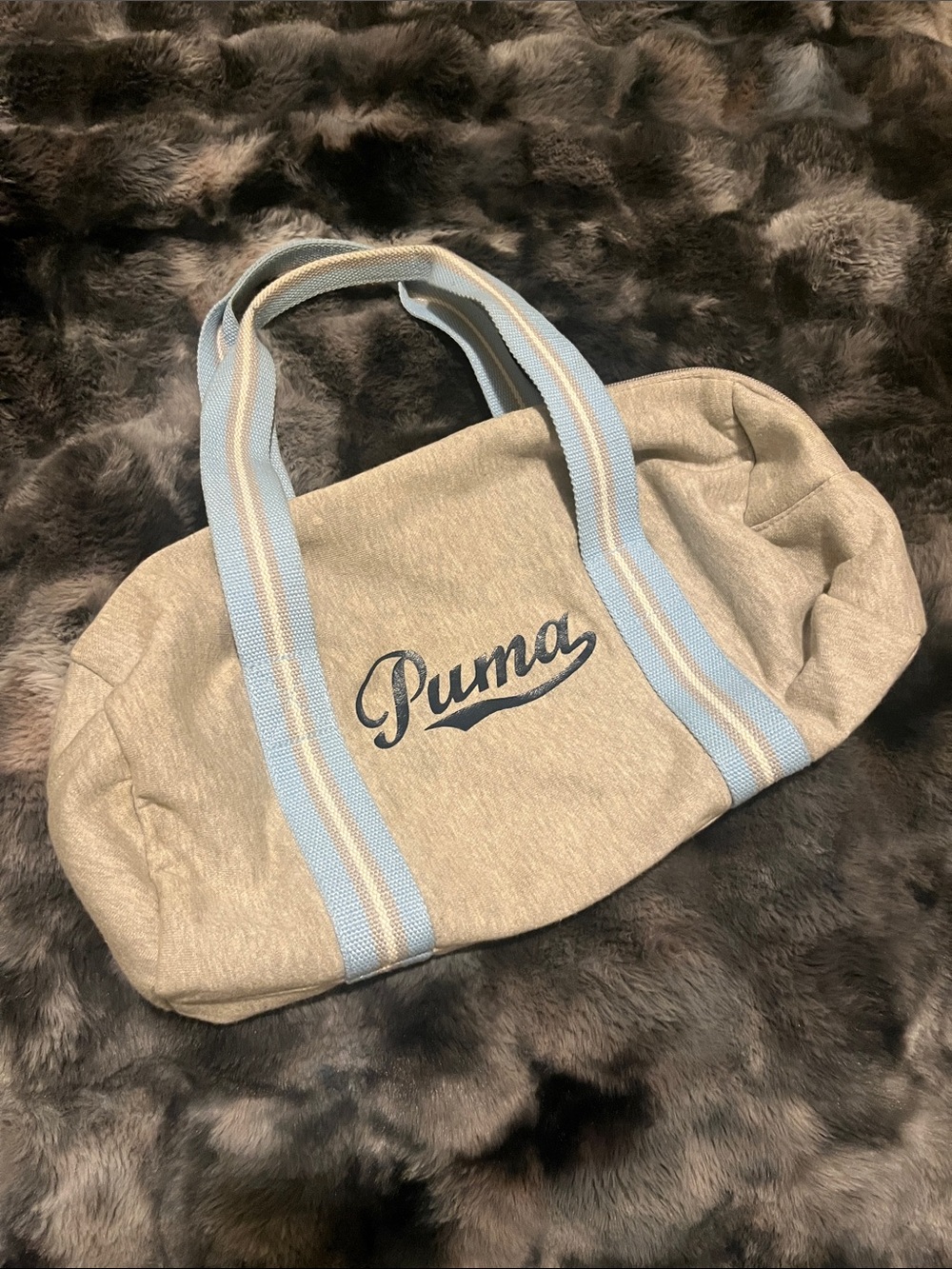 Puma light gray with Light Blue Striped Handles sports bag